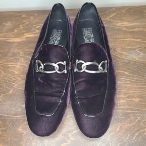 Salvatore Ferragamo Burgundy Velvet Loafers Size 9